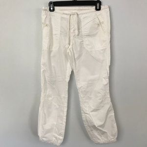 White Drawstring Jogger Style Cotton Pants.